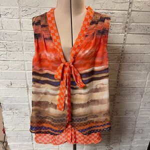 Signature Studio Semi Sheer Spring sleeveless Floral Flowy blouse XL